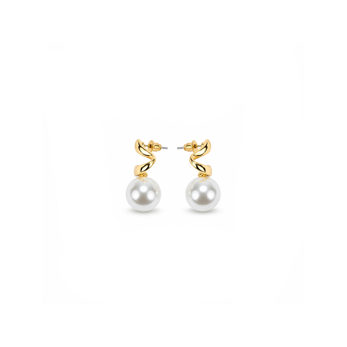 Women's Gold-Toned Contemporary Twisted Design Pearl Drop Earrings