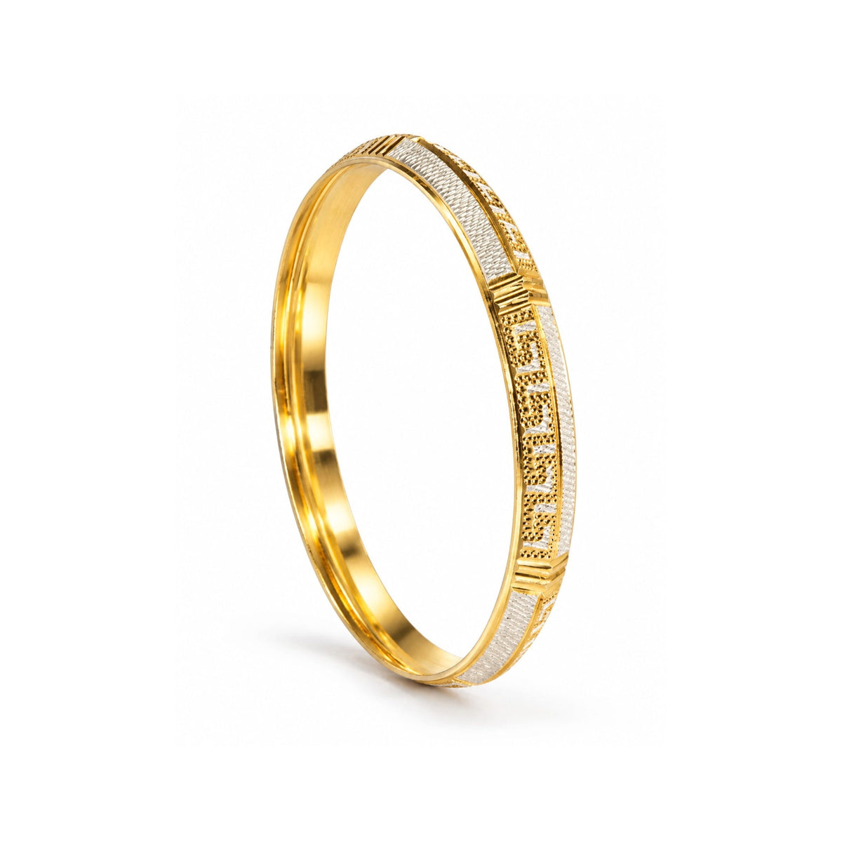 Men’s Gold & Silver-Toned Textured Designer Kada Bracelet