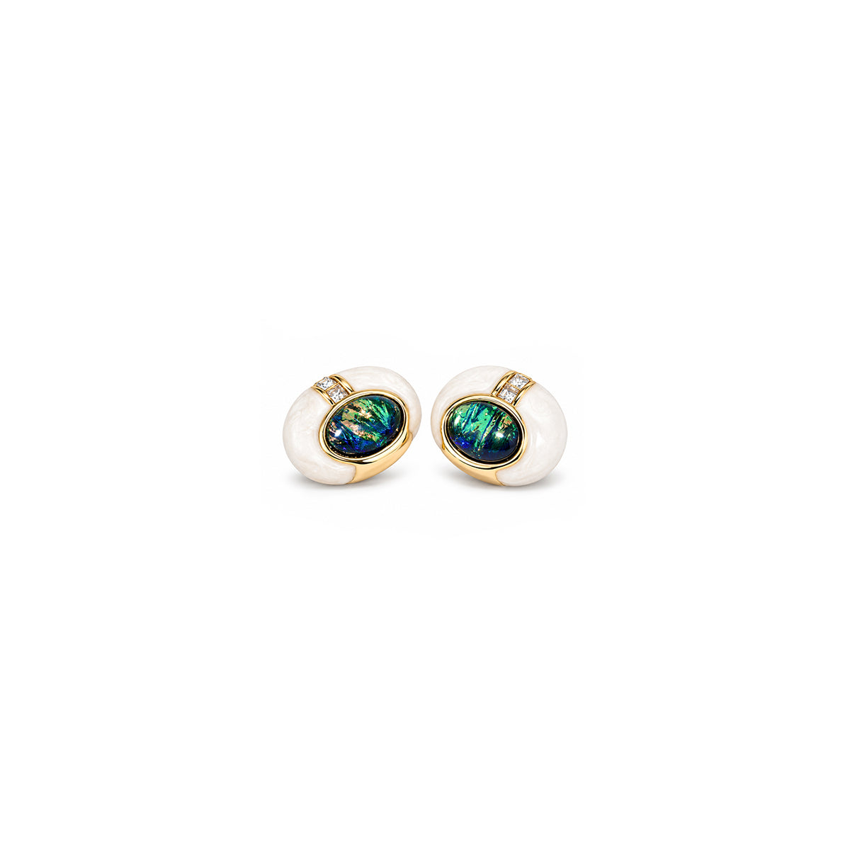 Women's Gold-Toned Multicoloured Oval Stone-Studded Pearl-Effect Statement Stud Earrings