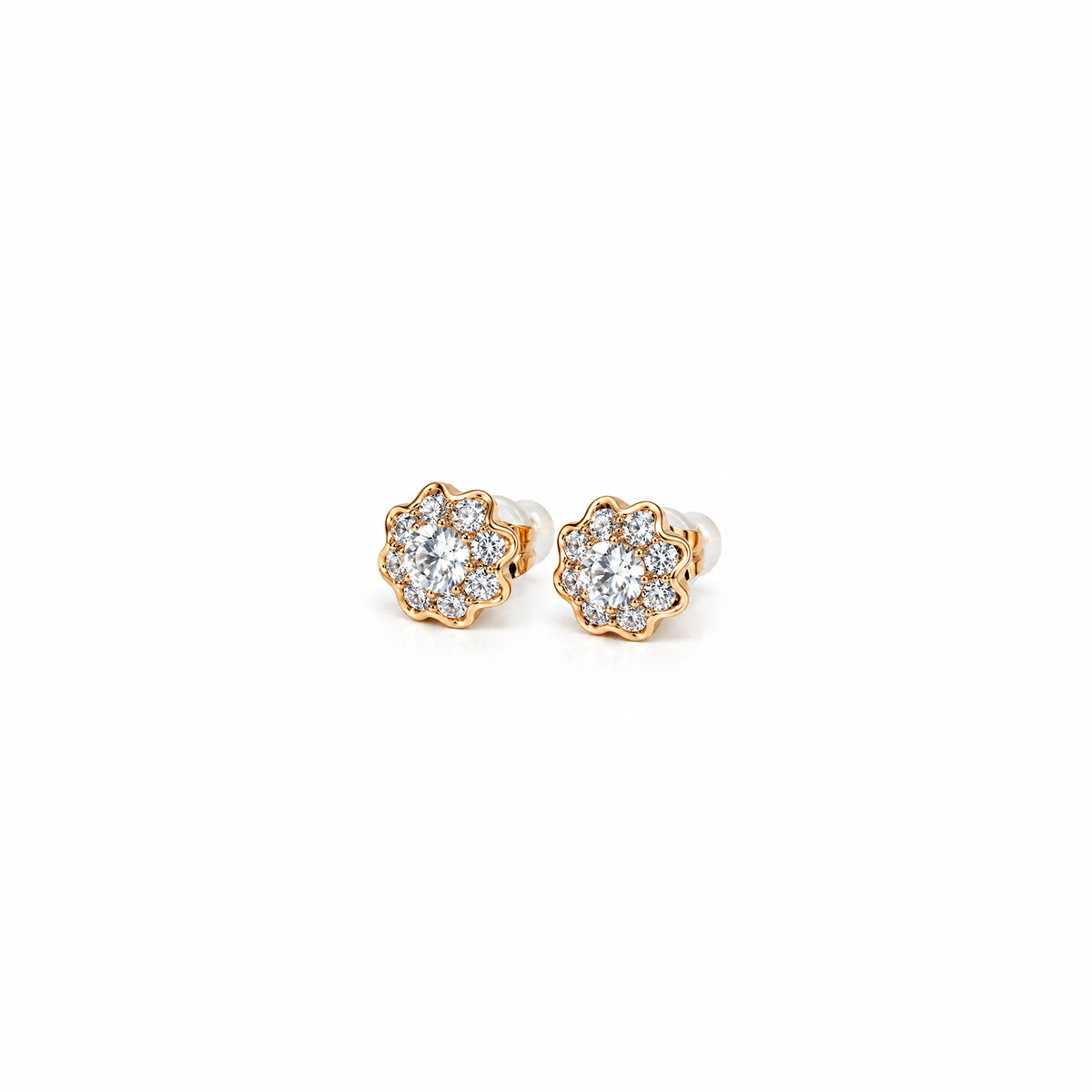 Women's Elegant Rose Gold-Toned Sparkling Solitaire Floral Cluster Stud Earrings