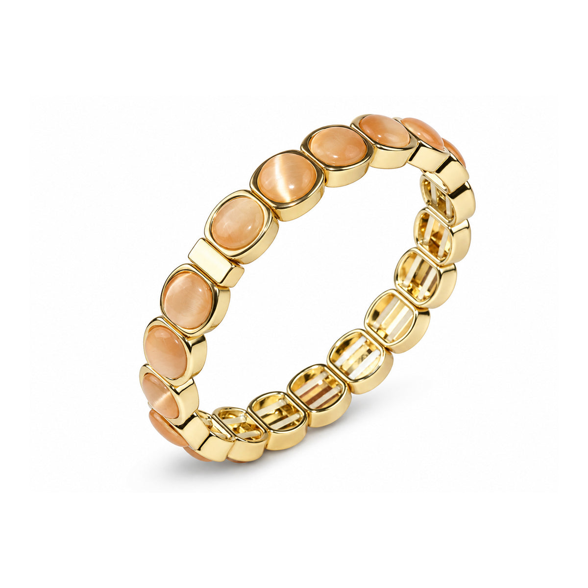 Women's Gold-Toned Peach Pink Stone-Studded Stretchable Bracelet
