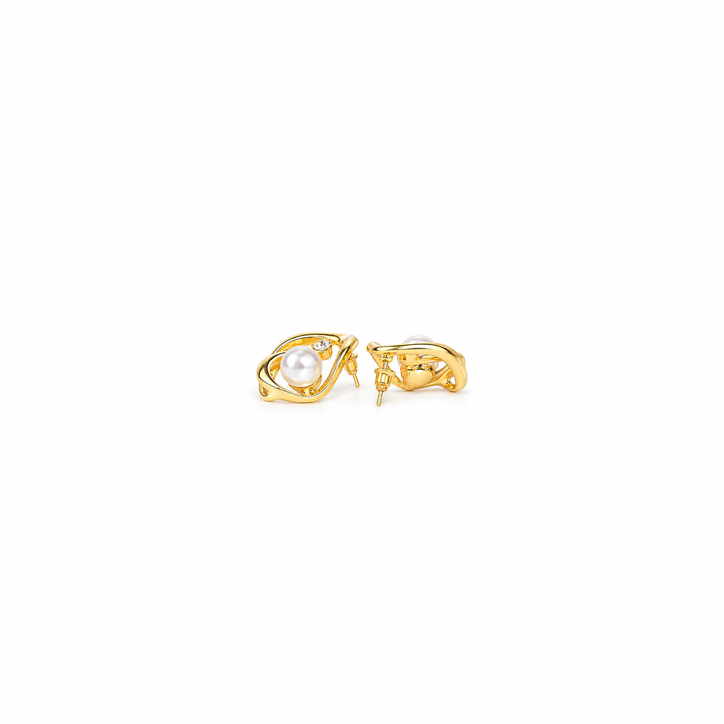 Women's Gold-Plated Pearl & Crystal Studded Abstract Oval Earrings