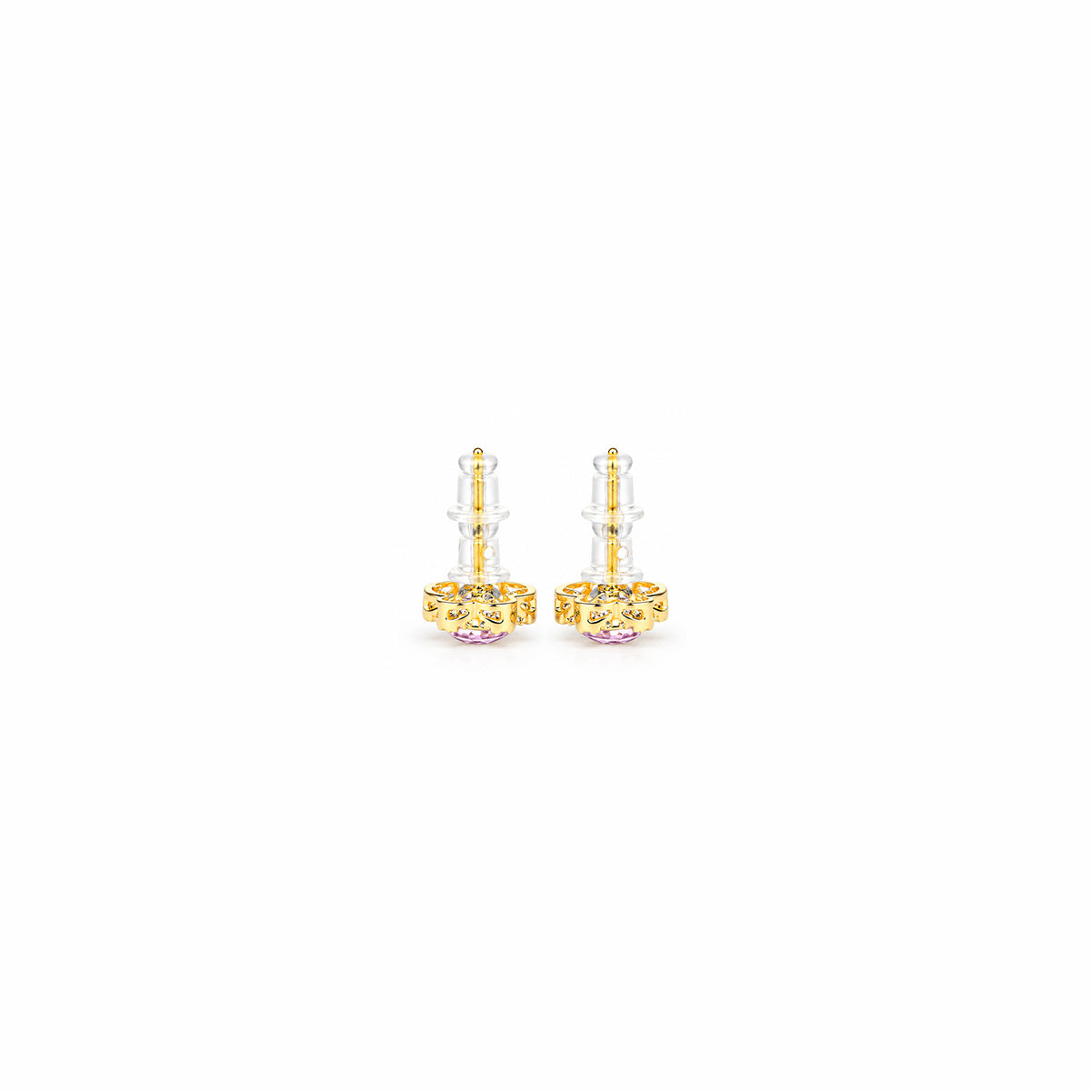 Women’s Gold-Toned Pink Crystal Floral Stud Earrings