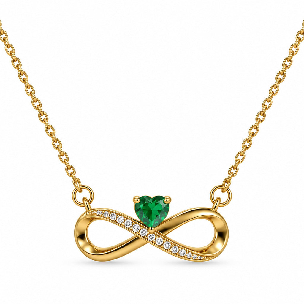 Gold-Toned Infinity Pendant Necklace with Green Heart Stone for Women