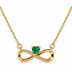 Gold-Toned Infinity Pendant Necklace with Green Heart Stone for Women