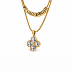 Women's Gold-Toned Double-Layered White Stone-Studded Floral Pendant Necklace