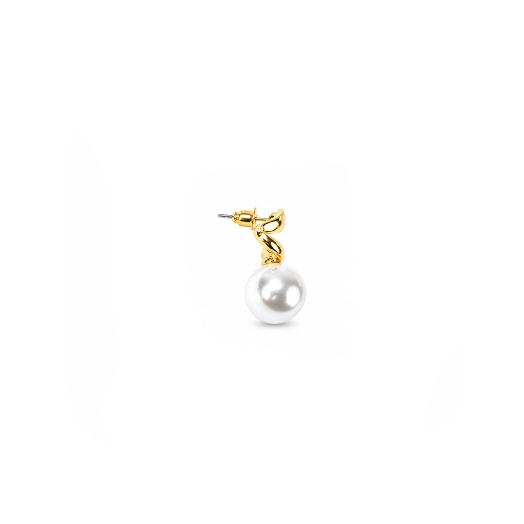 Women's Gold-Toned Contemporary Twisted Design Pearl Drop Earrings