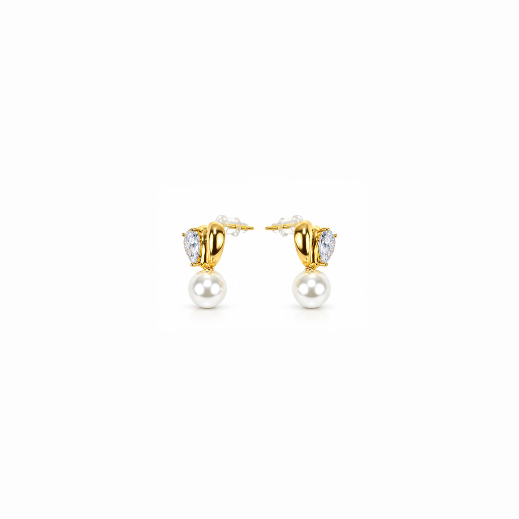 Women's Gold-Toned Crystal Studded Heart-Shaped Pearl Drop Earrings