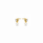 Women's Gold-Toned Crystal Studded Heart-Shaped Pearl Drop Earrings
