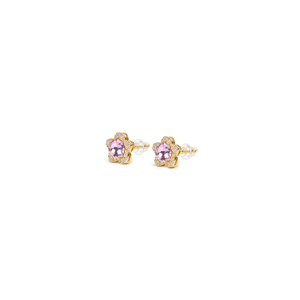 Women’s Gold-Toned Pink Crystal Floral Stud Earrings