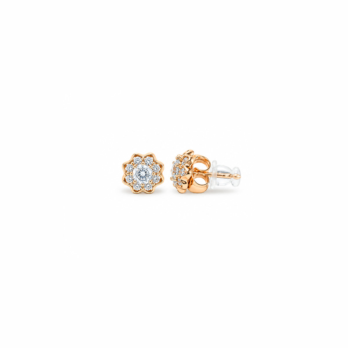 Women's Elegant Rose Gold-Toned Sparkling Solitaire Floral Cluster Stud Earrings