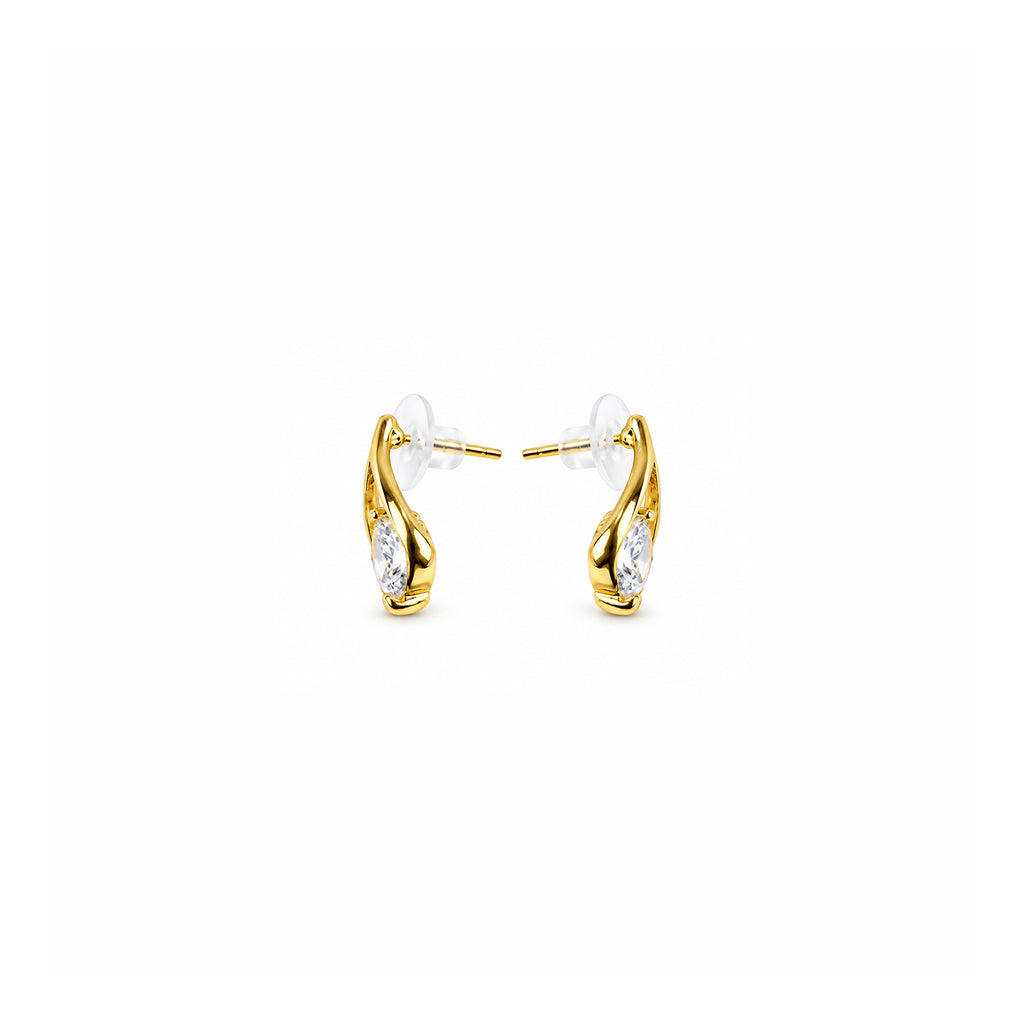 Women's Gold-Toned Teardrop Design White AD Stone Stud Earrings