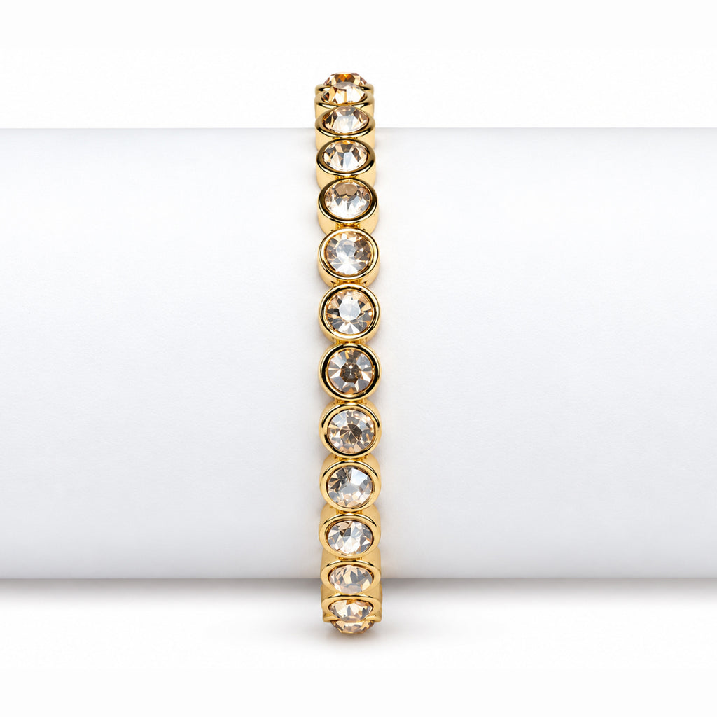 Women's Gold-Toned White Crystal Stone-Studded Stretchable Tennis Bracelet