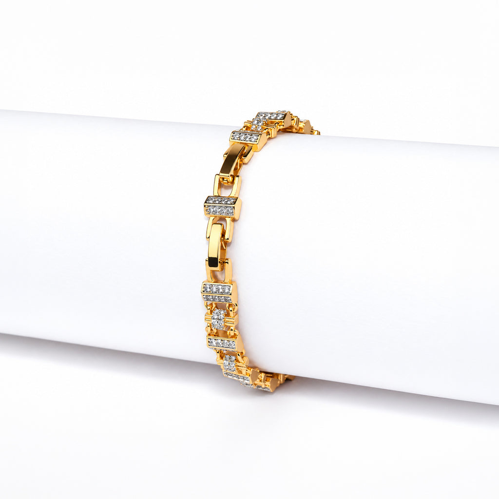 Men’s Gold-Toned Crystal Studded Link Bracelet
