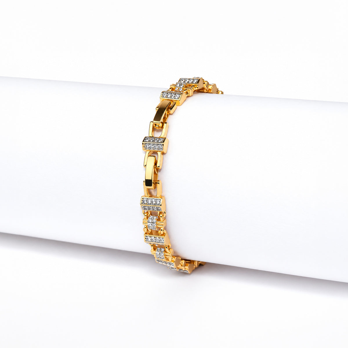 Men’s Gold-Toned Crystal Studded Link Bracelet