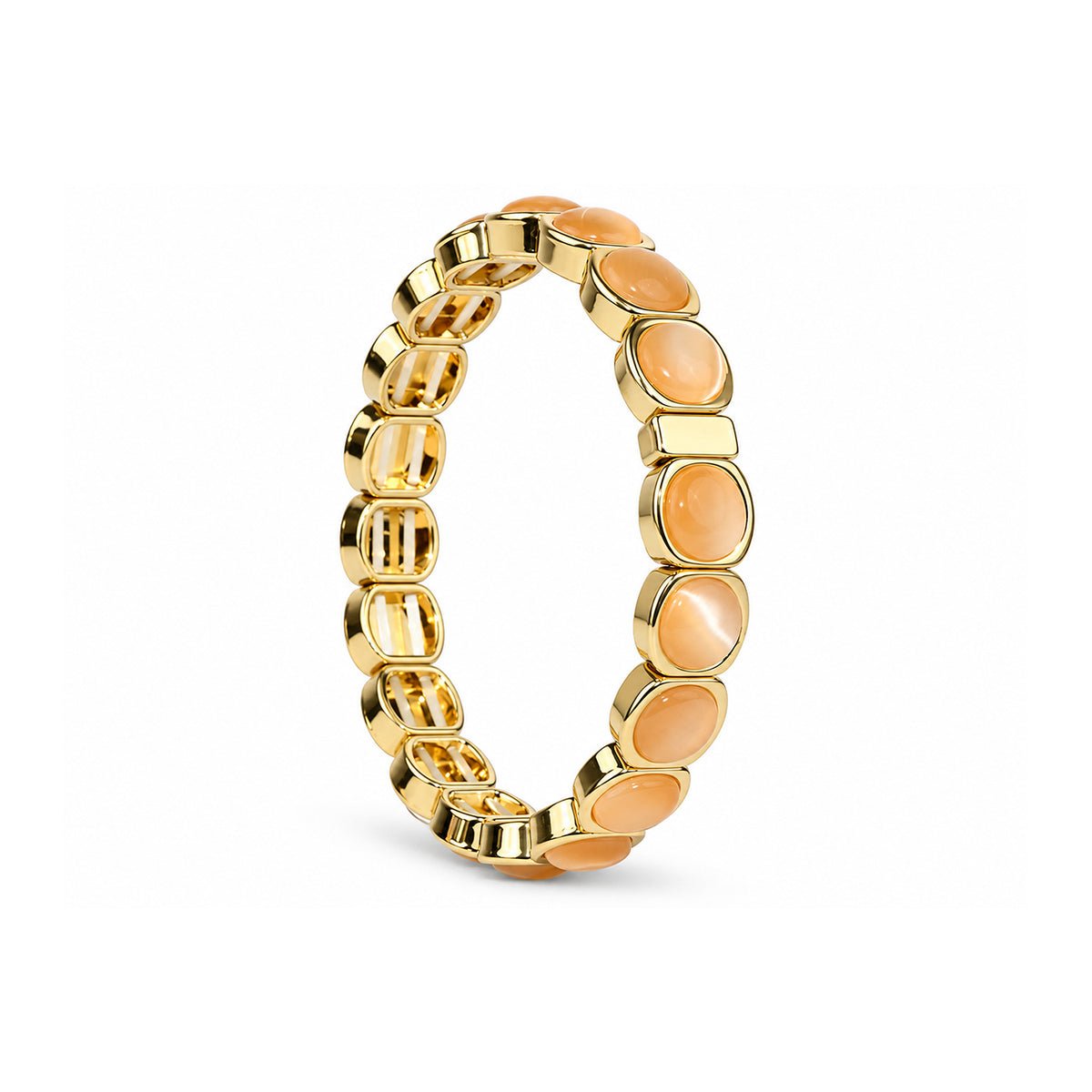 Women's Gold-Toned Peach Pink Stone-Studded Stretchable Bracelet