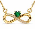Gold-Toned Infinity Pendant Necklace with Green Heart Stone for Women