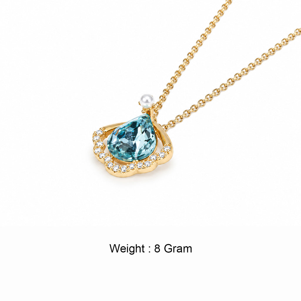 Women's Gold-Toned Blue Teardrop Stone-Studded Pendant Necklace & Earrings Jewellery Set