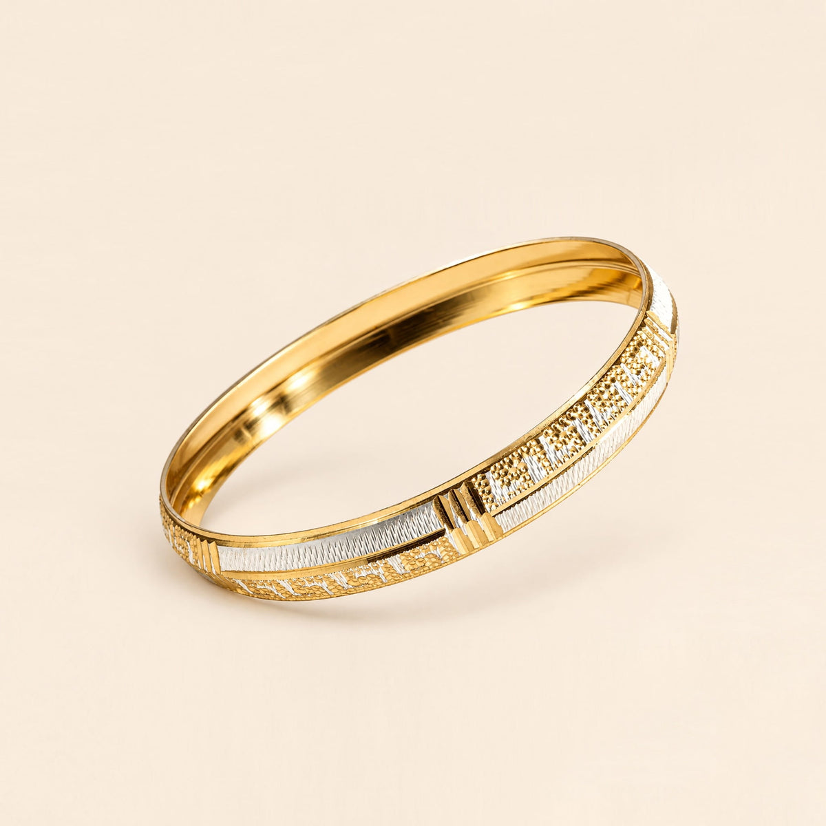 Men’s Gold & Silver-Toned Textured Designer Kada Bracelet