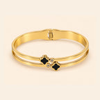 Women’s Gold-Toned Double-Layer Black Clover Charm Kada Bracelet