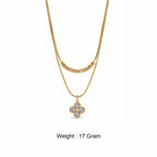 Women's Gold-Toned Double-Layered White Stone-Studded Floral Pendant Necklace
