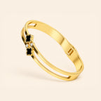 Women’s Gold-Toned Double-Layer Black Clover Charm Kada Bracelet