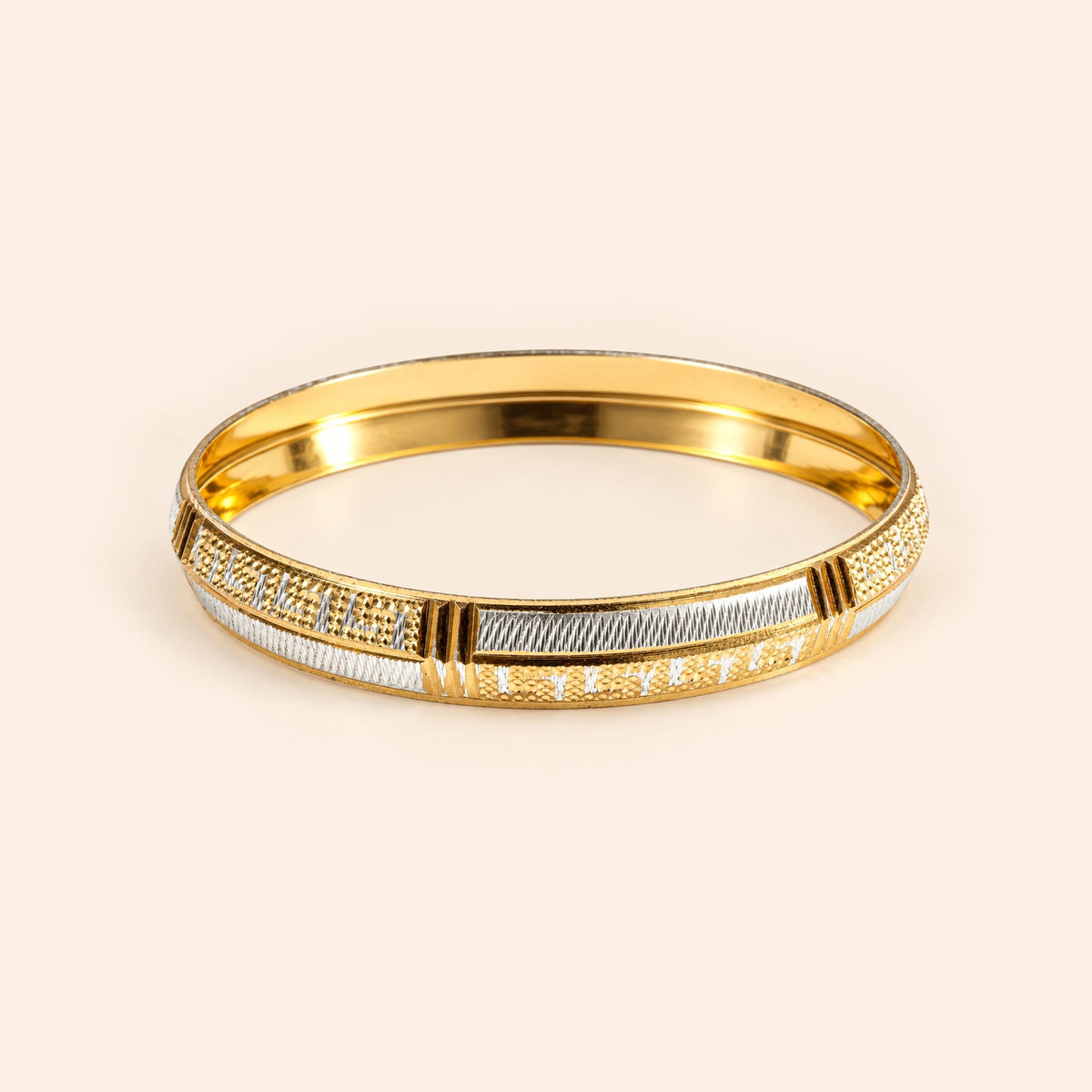 Men’s Gold & Silver-Toned Textured Designer Kada Bracelet