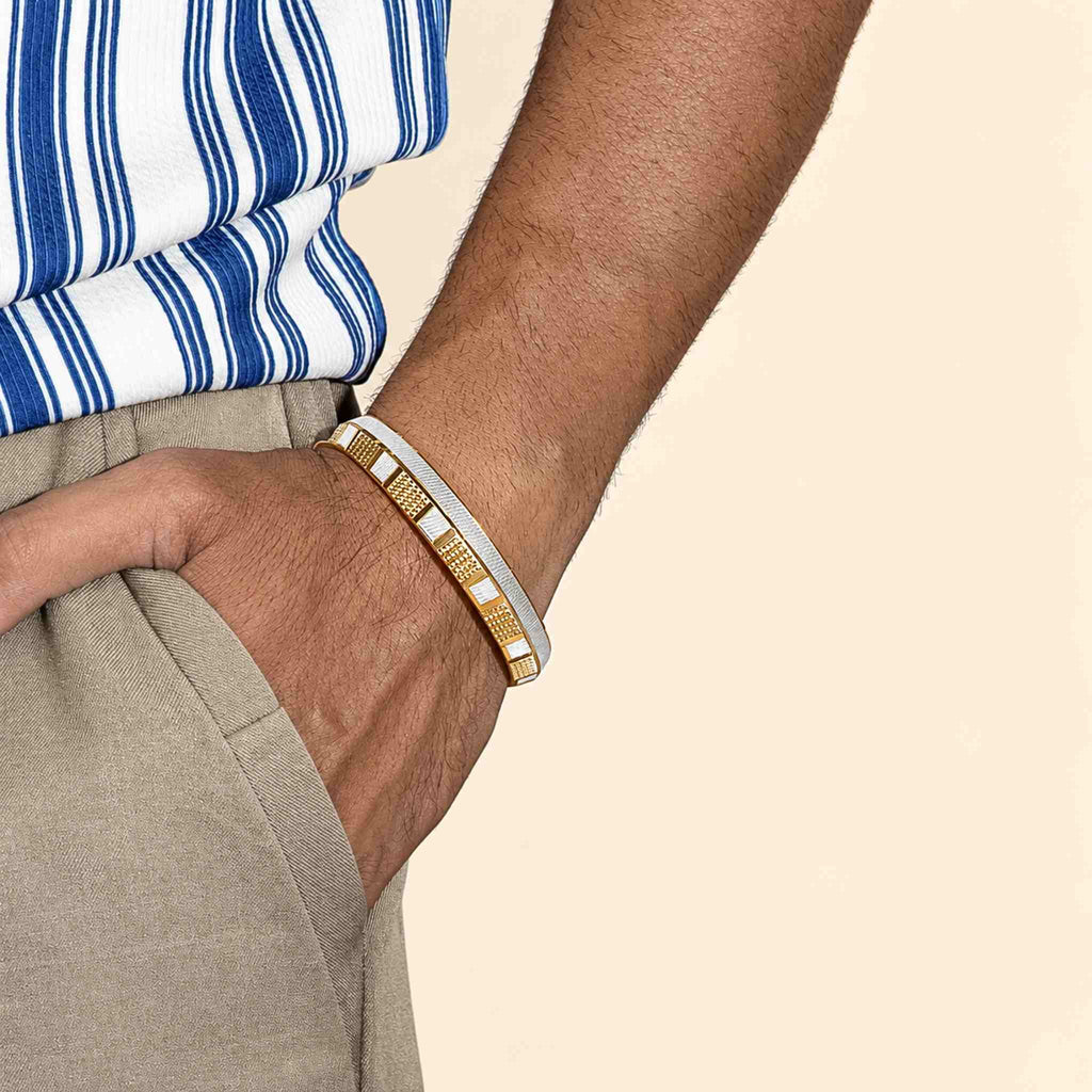 Men’s Dual-Tone Gold & Silver Textured Kada Bracelet