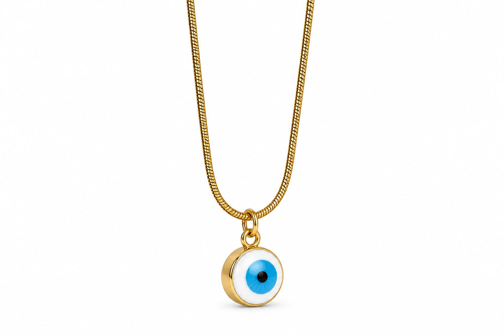 Gold-Toned Blue Evil Eye Pendant Necklace for Women