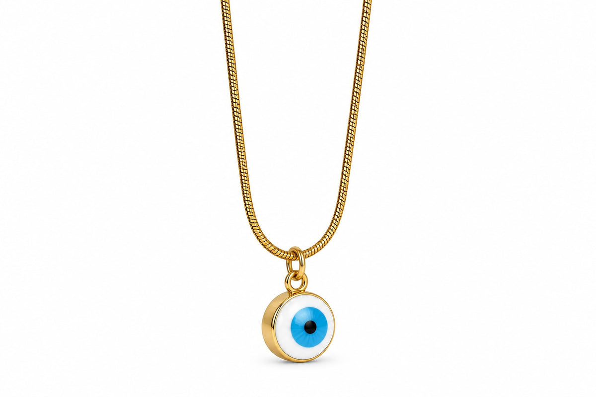 Gold-Toned Blue Evil Eye Pendant Necklace for Women