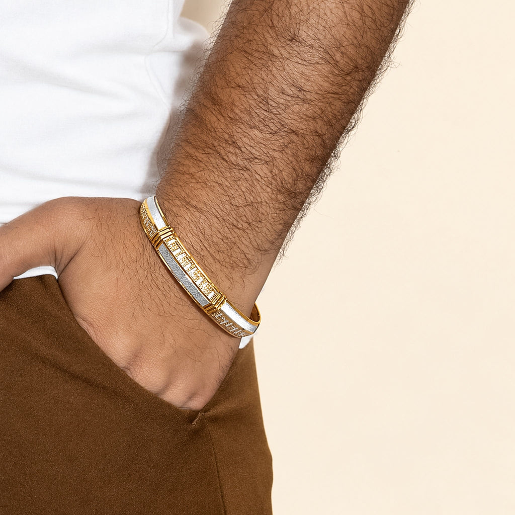 Men’s Gold & Silver-Toned Textured Designer Kada Bracelet