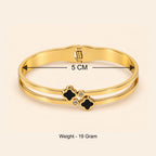 Women’s Gold-Toned Double-Layer Black Clover Charm Kada Bracelet