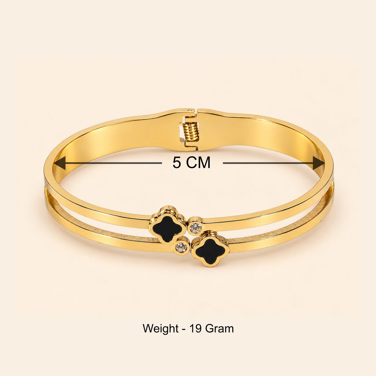 Women’s Gold-Toned Double-Layer Black Clover Charm Kada Bracelet