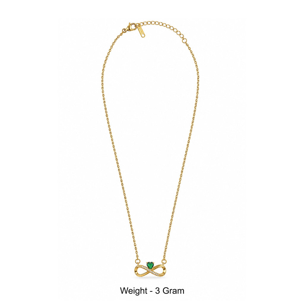Gold-Toned Infinity Pendant Necklace with Green Heart Stone for Women