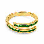 Gold-Plated Open Ring with Green Cubic Zirconia Stones