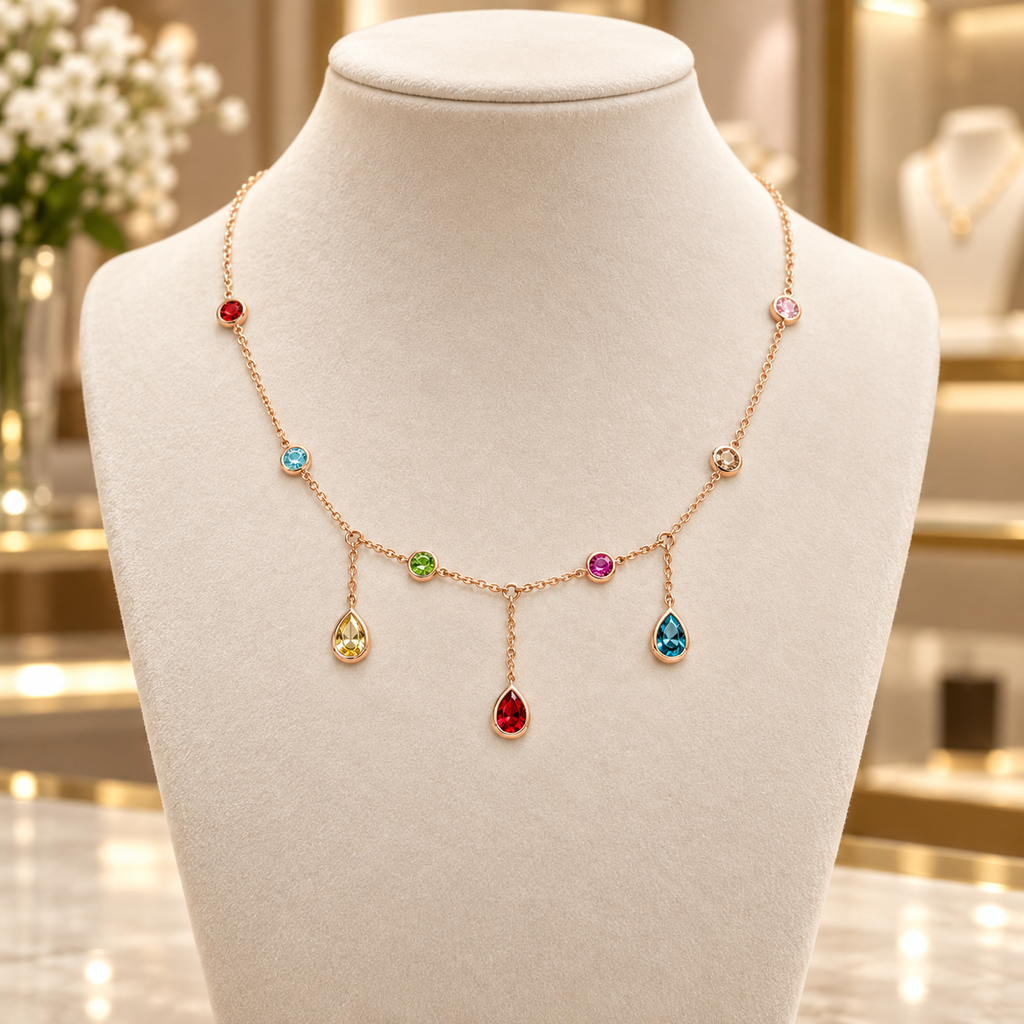 Rainbow Drop Rose Gold Necklace for women