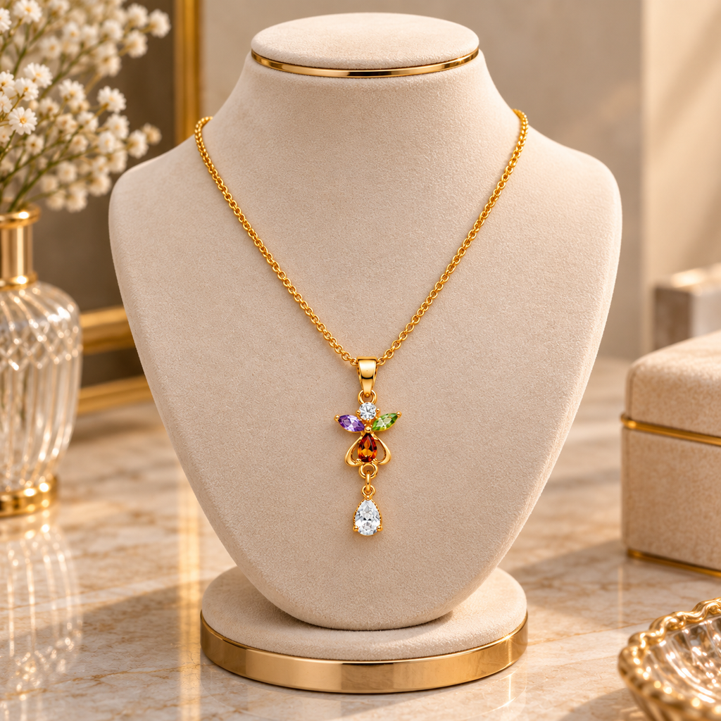 Multicolor Crystal Floral Drop Gold-Tone Pendant Necklace