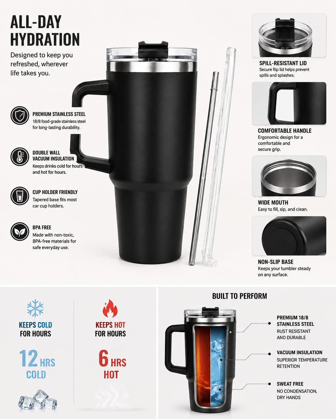 1 ltr Purple Stainless Steel Vacuum Insulated Tumbler, with Straw and Handle .. - ANS Billons