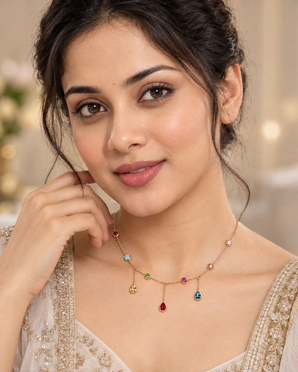 Rainbow Drop Rose Gold Necklace for women