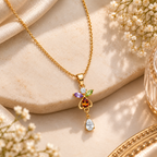 Multicolor Crystal Floral Drop Gold-Tone Pendant Necklace