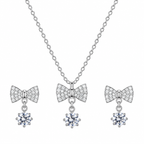 Silver Bow Pendant Necklace Set for women