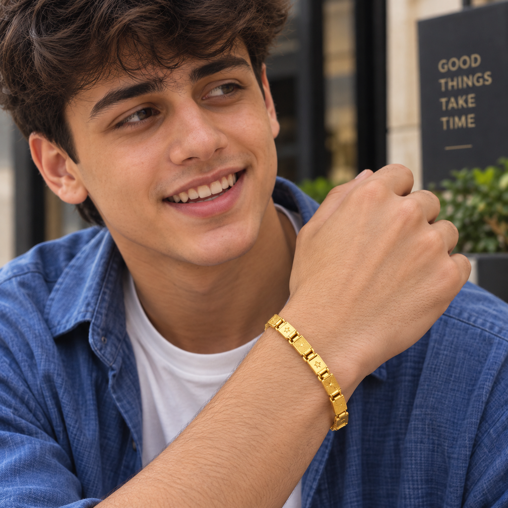 Premium Gold-Plated Men's Bracelet – Geometric Link Design