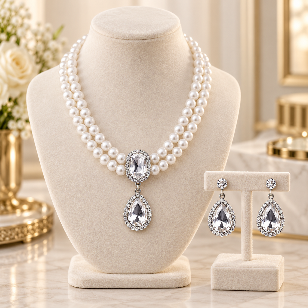 Luxury Pearl Necklace & Earrings Set