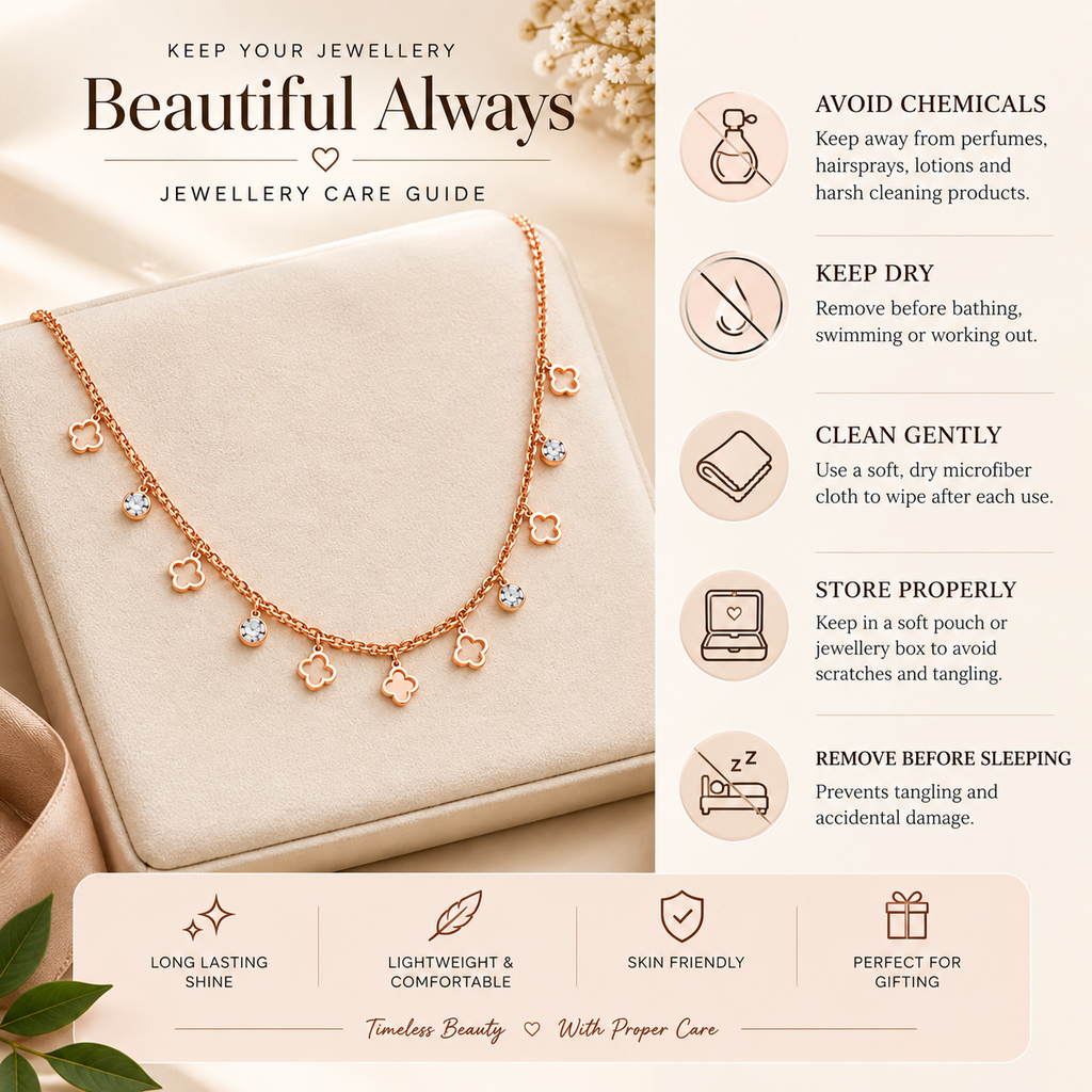 Clover Sparkle Rose Gold Charm Necklace for women