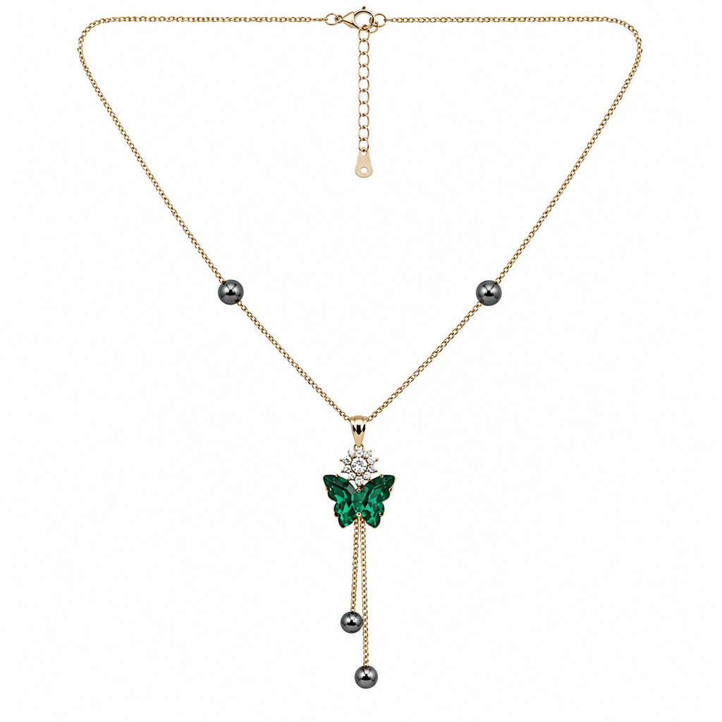 Emerald Butterfly Drop Gold Necklace for women