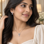 Silver Bow Pendant Necklace Set for women