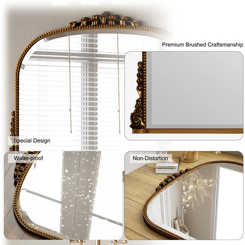 36x27 Vintage Mirror Arched Decorative Wall Mirror, Antique Gold - VNS Laxury