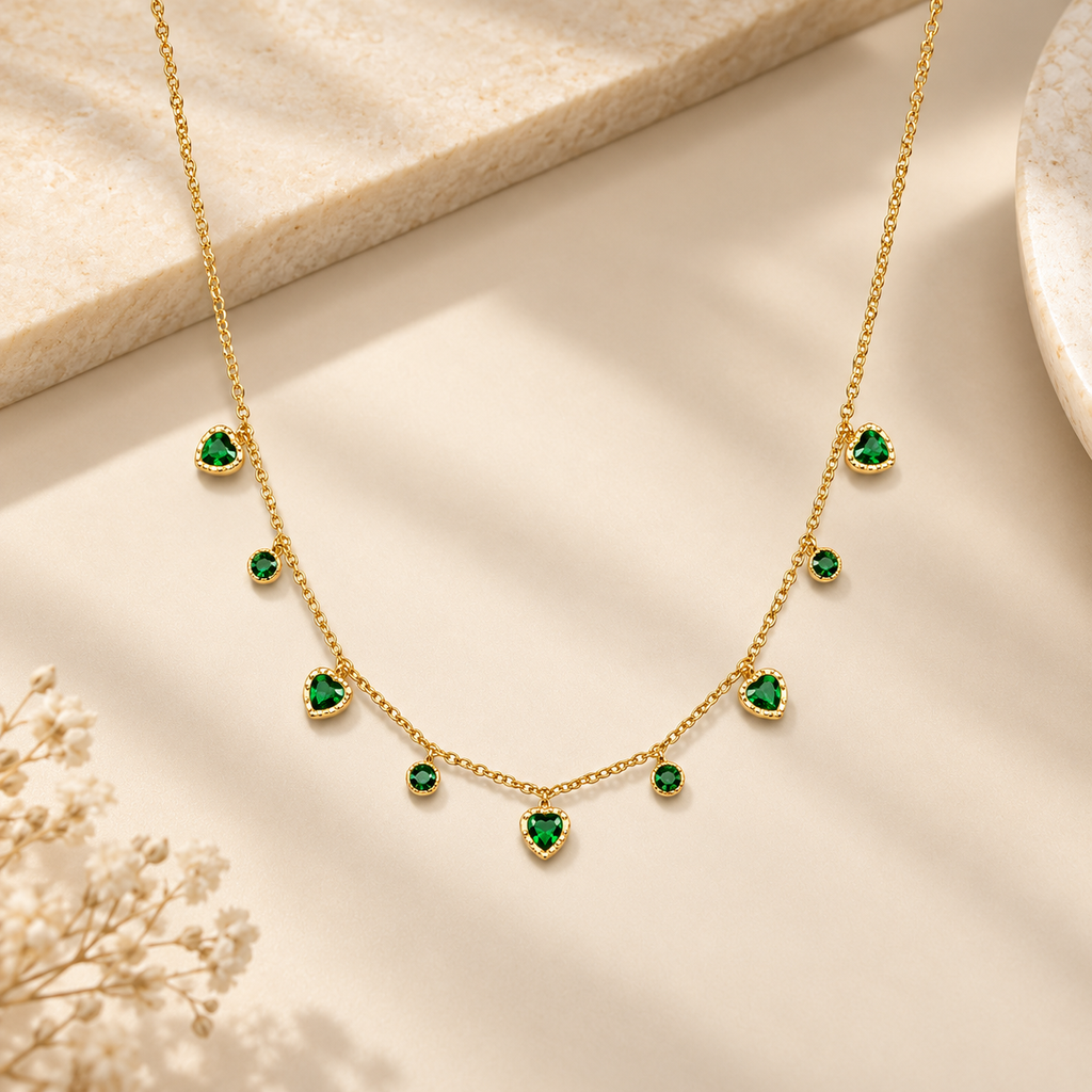 Emerald Heart Charm Gold Necklace for women