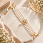 Royal Multi-Strand Pearl Bracelet with Crystal Floral Charm