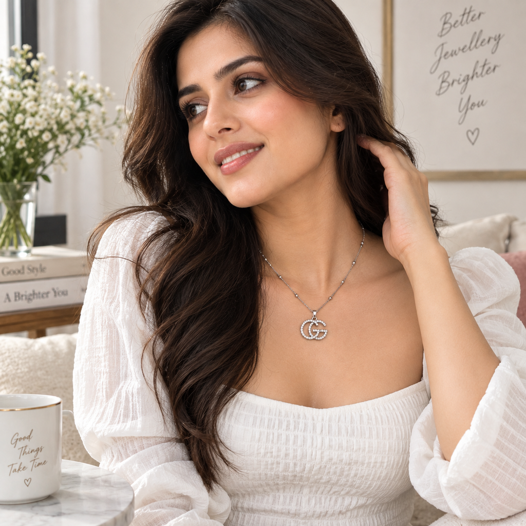Elegant Crystal GG Pendant Necklace for Women